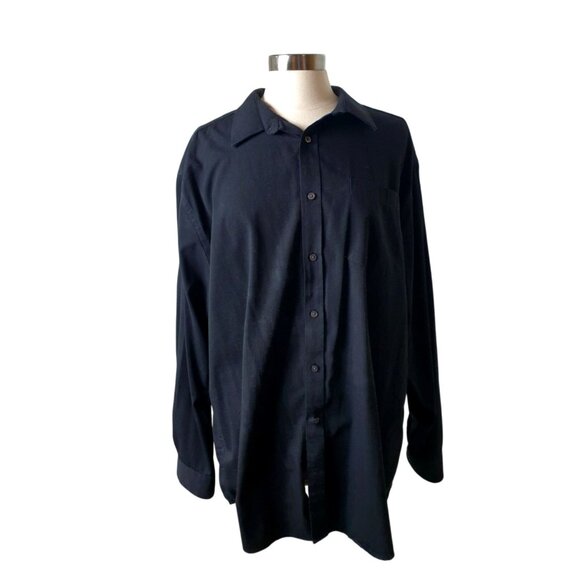 George Mens Black Button-Up Shirt 2XL Classic Fit Pocket Cotton Dress Shirt - Picture 1 of 6
